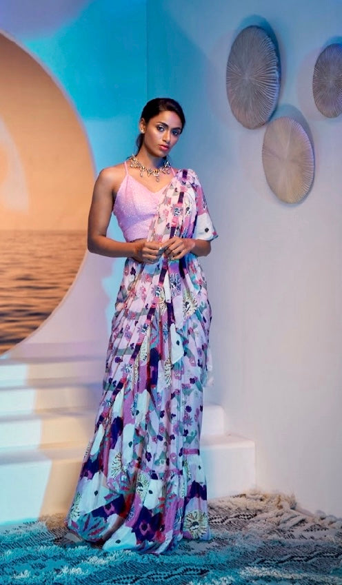 Lavender Bliss - Ready To Wear Ruffle Saree With Blouse