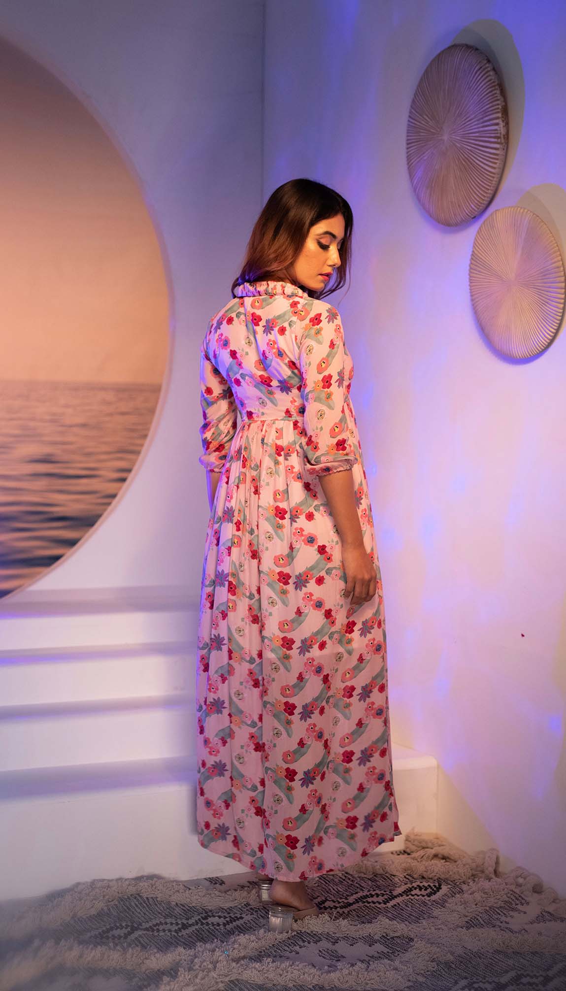 Pink Hibiscus Kurti Palazzo