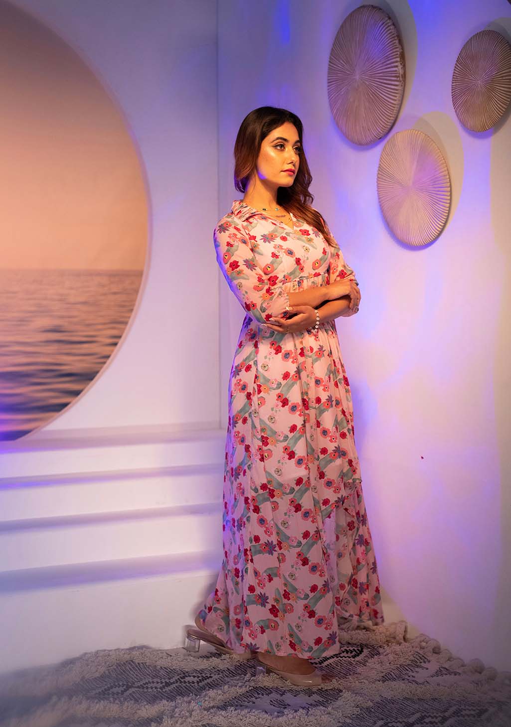 Hibiscus Pastel Pink Kurti Palazzo Set