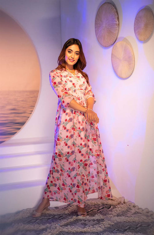 Hibiscus Pastel Pink Kurti Palazzo Set