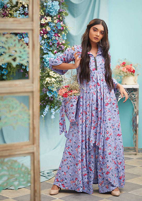 Lilac Purple Palazzo Saree Jumpsuit Dress